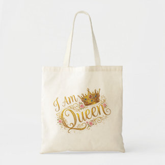 Ich bin Queen Golden Crown Floral Design | Tote Ta Tragetasche