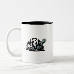 Ich bin schnell drinnen Lustiger Schildkröten-Humo Zweifarbige Tasse