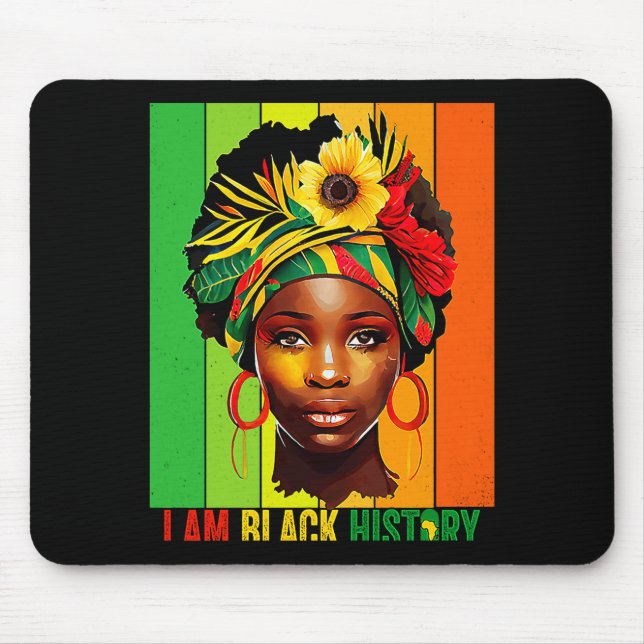 Ich bin schwarze Geschichte Frauen Mädchen Schwarz Mousepad (Vorne)