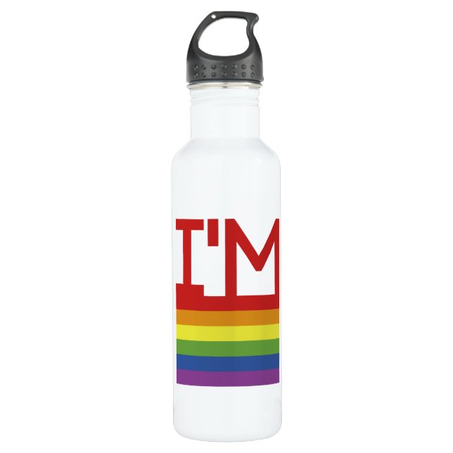 Ich bin schwul| Regenbogenflagge Edelstahlflasche (Vorderseite)