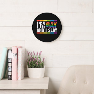 Ich bin schwul und ich rocke LGBTQ Gay Pride  Große Wanduhr