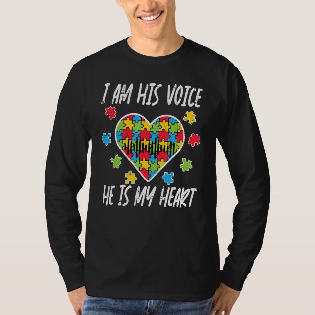 Ich bin seine Stimme, er ist mein Herz Autismus Be T-Shirt (Vorderseite)