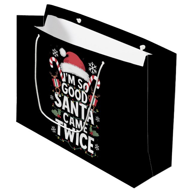 Ich bin so gut Santa Came zweimal Weihnachten Große Geschenktüte (Vorderseite Schrägansicht)