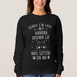 Ich bin spät dran, meine Havana Brown Katze saß au Sweatshirt