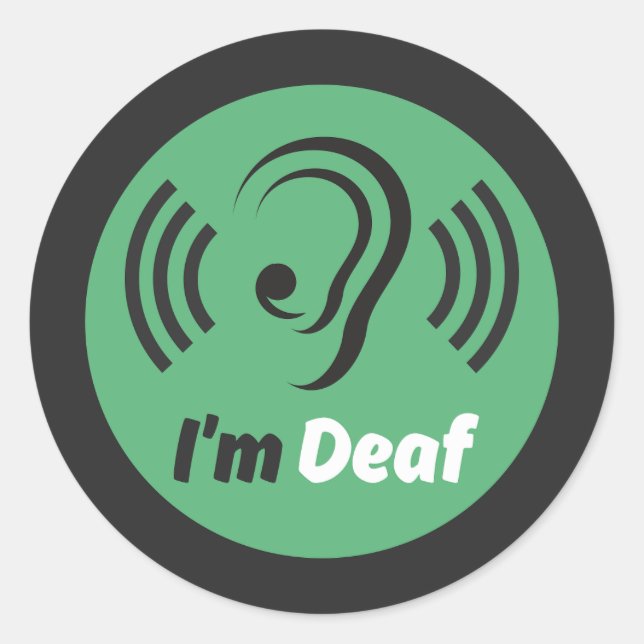 Ich bin taub Symbol - einfaches Ohr mit grün & sch Runder Aufkleber (Vorderseite)