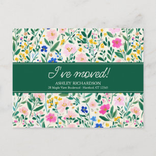 Ich bin umgezogen Florale Umzugsankündigung Postkarte