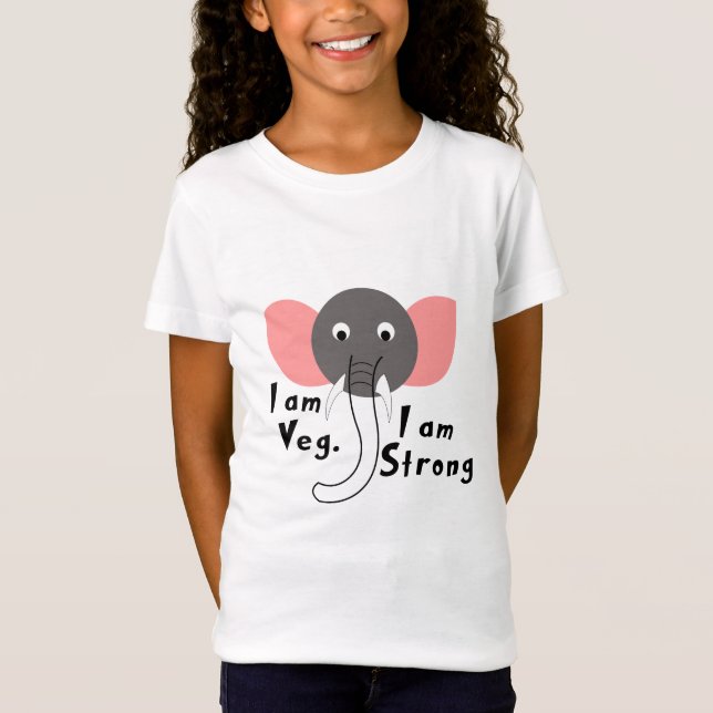 Ich bin Veg Ich bin stark Elefant Animal Girl Kind T-Shirt (Vorderseite)