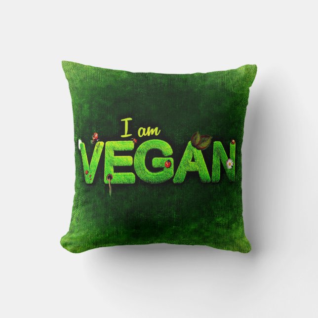 Ich bin Vegan mit einer grasbewachsenen Naturstruk Kissen (Vorderseite)