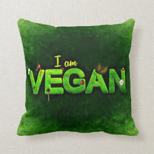 Ich bin Vegan mit einer grasbewachsenen Naturstruk Kissen