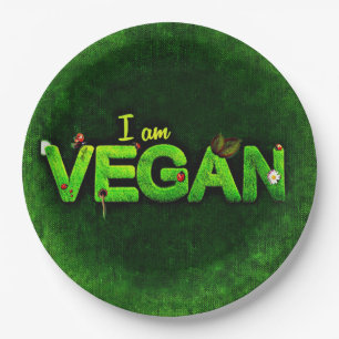 Ich bin Vegan mit einer grasbewachsenen Naturstruk Pappteller