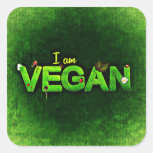 Ich bin Vegan mit einer grasbewachsenen Naturstruk Quadratischer Aufkleber