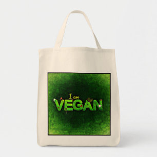 Ich bin Vegan mit einer grasbewachsenen Naturstruk Tragetasche