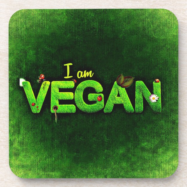 Ich bin Vegan mit einer grasbewachsenen Naturstruk Untersetzer (Vorderseite)