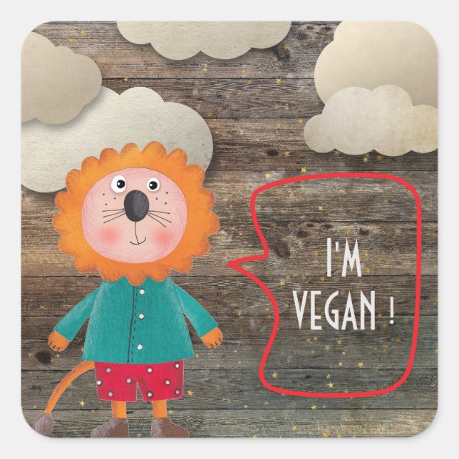 ICH BIN VEGAN VEGETARISCHE SCHWEET RUSTISCHE LION- QUADRATISCHER AUFKLEBER (Vorderseite)