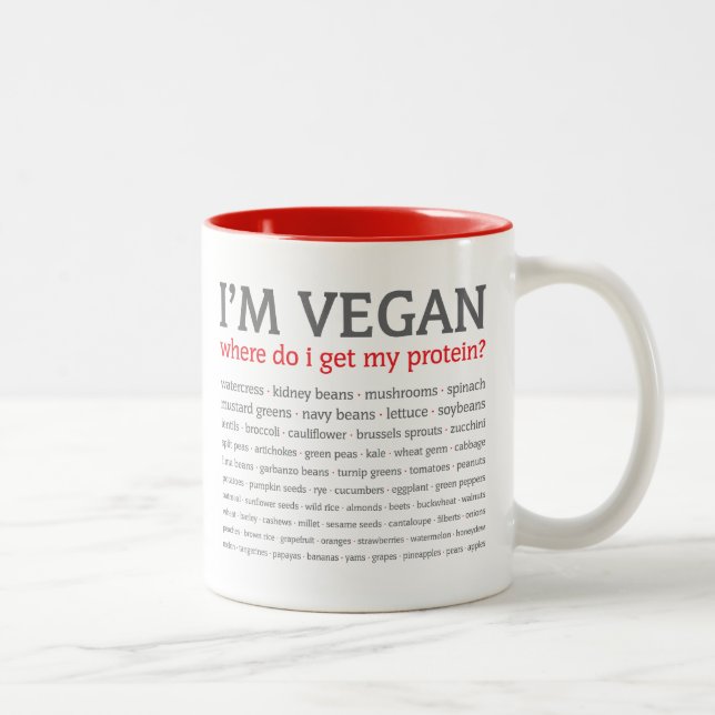 Ich bin vegan: Woher erhalte ich mein Protein? Zweifarbige Tasse (Rechts)