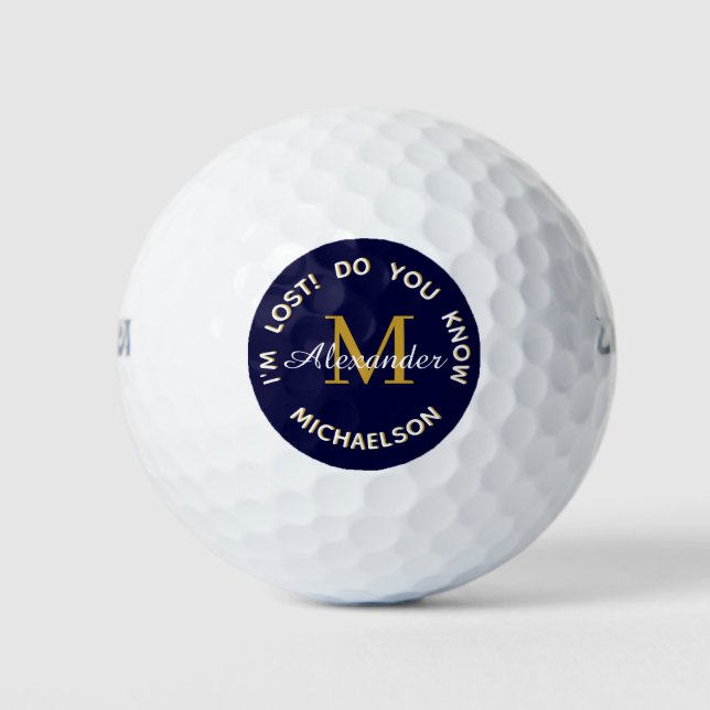 "Ich bin verloren, weißt du?" Monogram Name Navy B Golfball (Vorderseite)