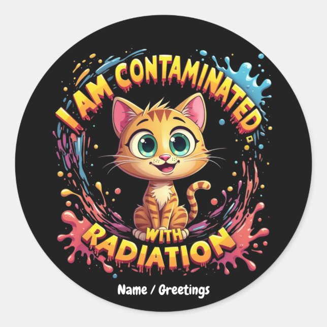 Ich bin verunreinigt mit Strahlung japanischen Cat Runder Aufkleber (Vorderseite)