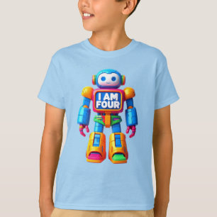 Ich bin Vier Roboter für Kinder 4. Geburtstag Tech T-Shirt