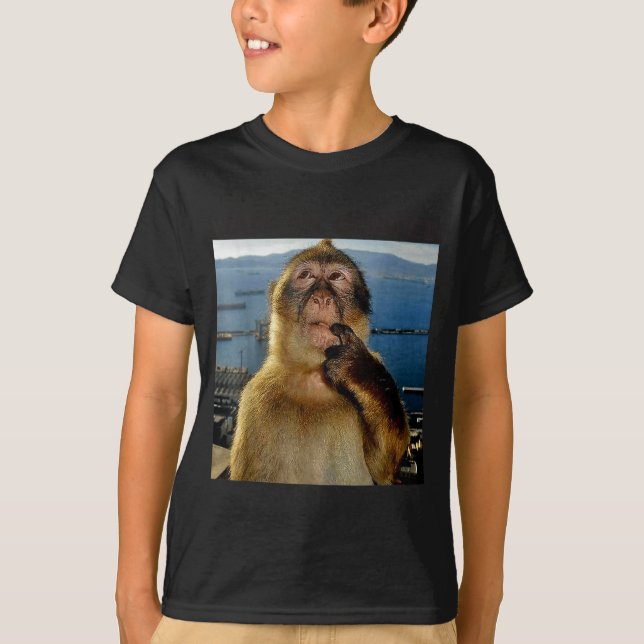 Ich bin Warten Goated Denkender Affe Meme T-Shirt (Vorderseite)