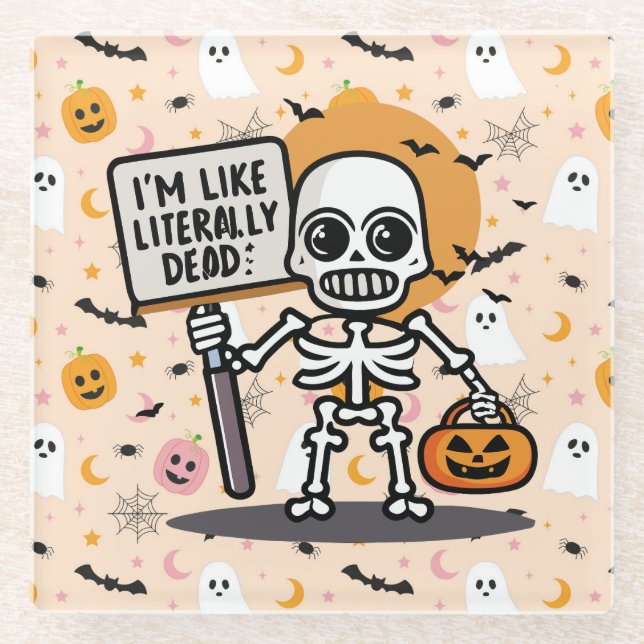 Ich bin wie buchstäblich tot Spooktacular Fun Hall Glasuntersetzer (Vorderseite)