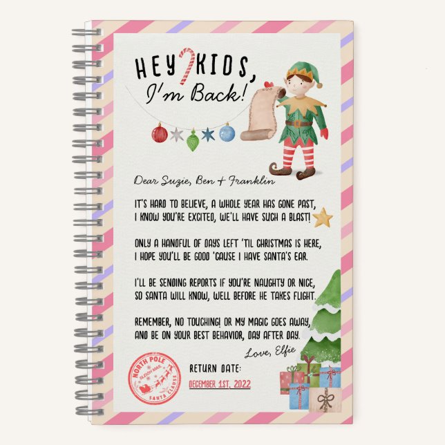 Ich bin wieder da! Weihnachts-Elf-Rücksendeprotoko Notizbuch (Vorderseite)