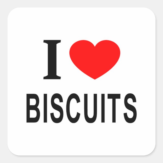 ICH ❤️ BISCUITS I LIEBE BISCUITS I HERZBISCUITS QUADRATISCHER AUFKLEBER (Vorderseite)