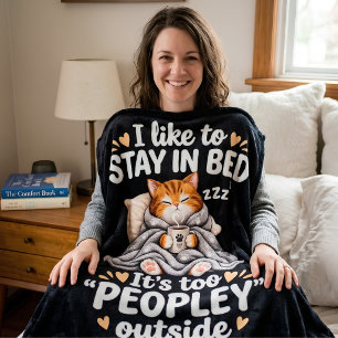Ich bleibe gerne im Bett, lustiger Katzen-Spruch Fleecedecke