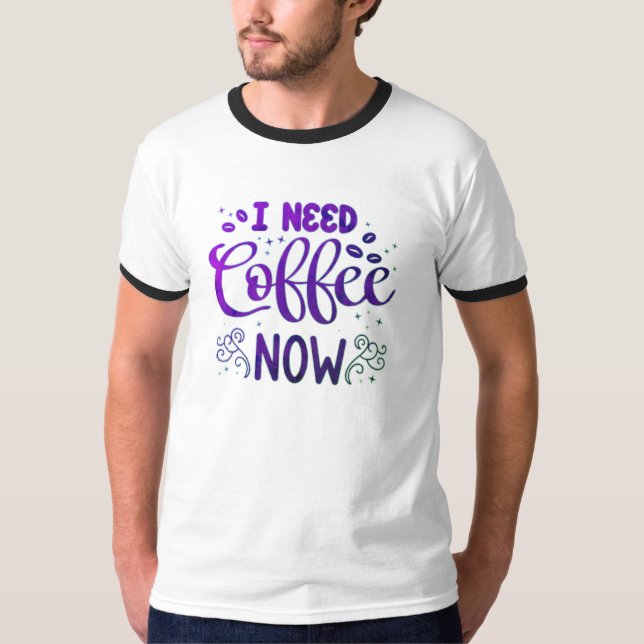 Ich brauche Kaffee jetzt Herren-Ringer-T - Shirt - (Vorderseite)