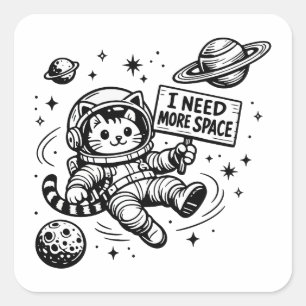 Ich brauche mehr Platz Lustige Katzen-Astronautin Quadratischer Aufkleber