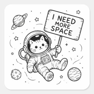 Ich brauche mehr Platz Lustige Katzen-Astronautin Quadratischer Aufkleber