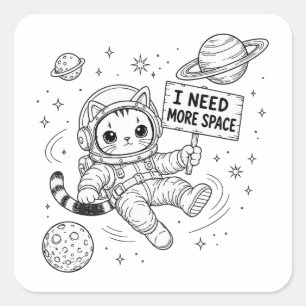 Ich brauche mehr Platz Lustige Katzen-Astronautin Quadratischer Aufkleber
