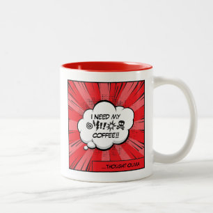 Ich brauche meinen Kaffee: Lustige Koffein-Comic-P Zweifarbige Tasse