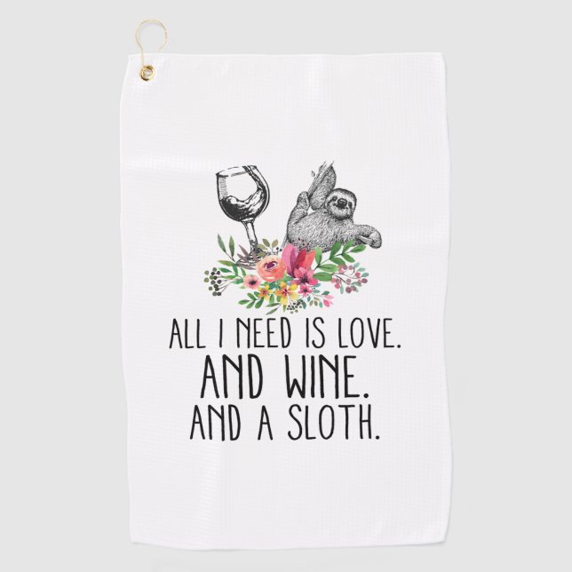 ICH BRAUCHE NUR LIEBE, WEIN UND LANGE GOLFHANDTUCH (Vorderseite)