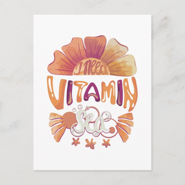 Ich brauche Vitamin-Meer: Handgezeichnete Sonnenun Postkarte (Vorderseite)