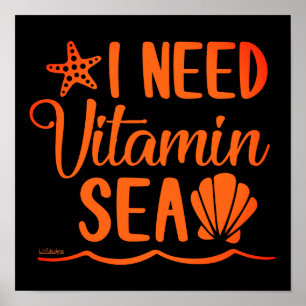ICH BRAUCHE VITAMIN MEER komischer Sommerurlaub Poster