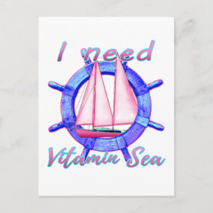 Ich brauche Vitamin Sea Nautical Sailboat Postkarte