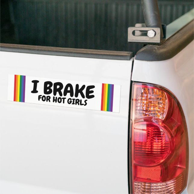 Ich bremse für heiße Mädchen Regenbogen Pride Gay  Autoaufkleber (Auf Lkw)
