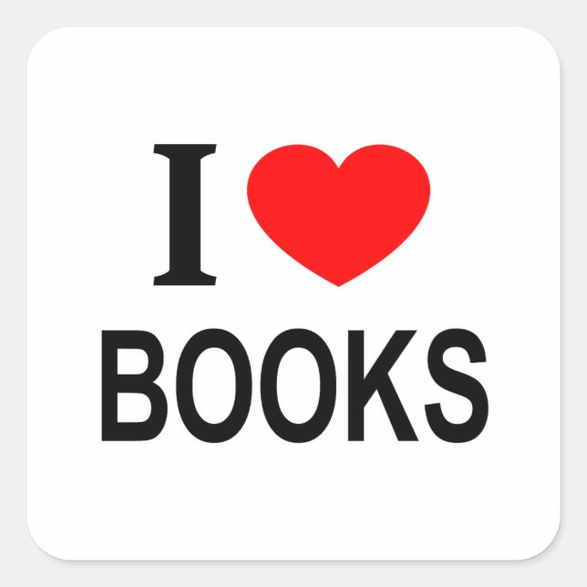 ICH ❤️ BÜCHER I LIEBE BÜCHER ICH HERZBÜCHER QUADRATISCHER AUFKLEBER (Vorderseite)