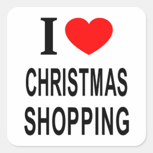 ICH ❤️ CHRISTMAS EINKAUFEN IN LIEBE CHRISTMAS EINK QUADRATISCHER AUFKLEBER
