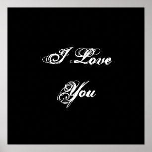 Ich  dich. In einem Skript-Schriftart.Schwarz und Poster