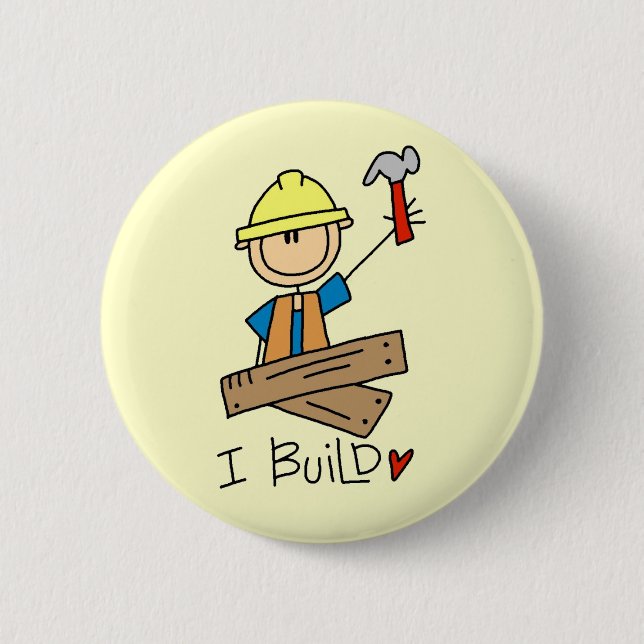 Ich errichte Strichmännchen-Tischler-T-Shirts Button (Vorderseite)