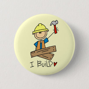 Ich errichte Strichmännchen-Tischler-T-Shirts Button