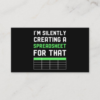 Ich erschaffe dafür leise eine Tabellenkalkulation Visitenkarte