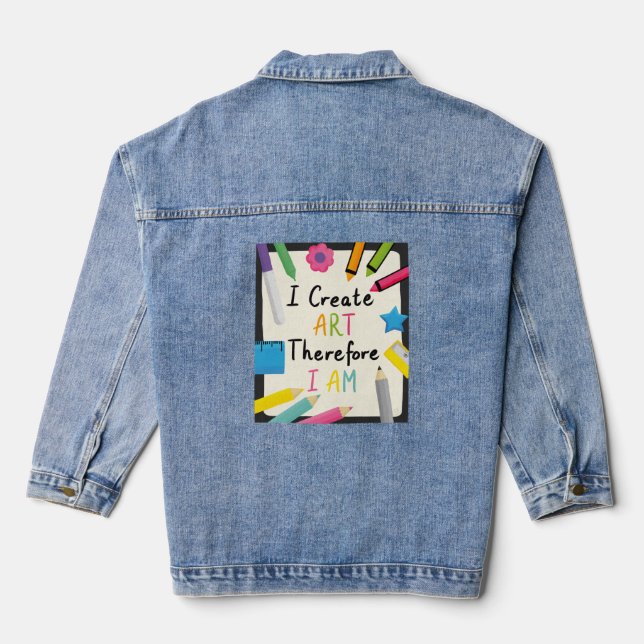 Ich erstelle Kunstbotschaft mit farbenfroher Schre Jeansjacke (Rückseite)
