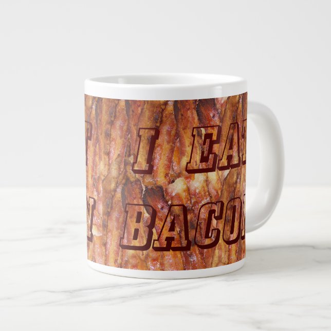 Ich esse Bacon Text mit Hintergrund Jumbo-Tasse (Vorderseite Rechts)