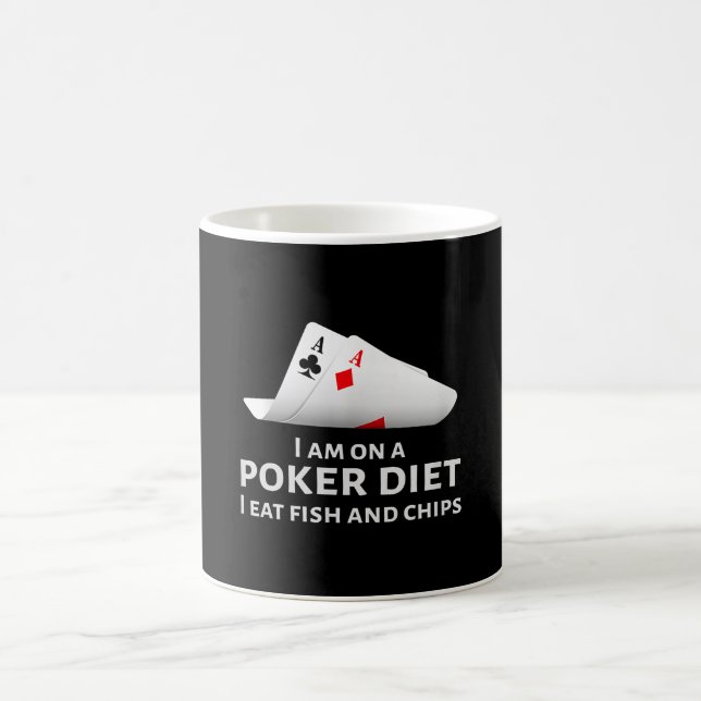 Ich esse Poker und esse Fisch und Chips Kaffeetasse (Mittel)