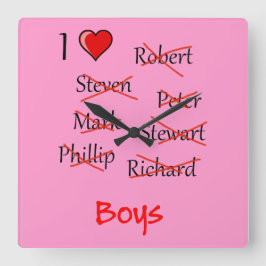 "Ich finde Boys" Quadratische Wanduhr