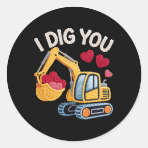 Ich finde dich süß Bagger Valentinstag Design für Runder Aufkleber