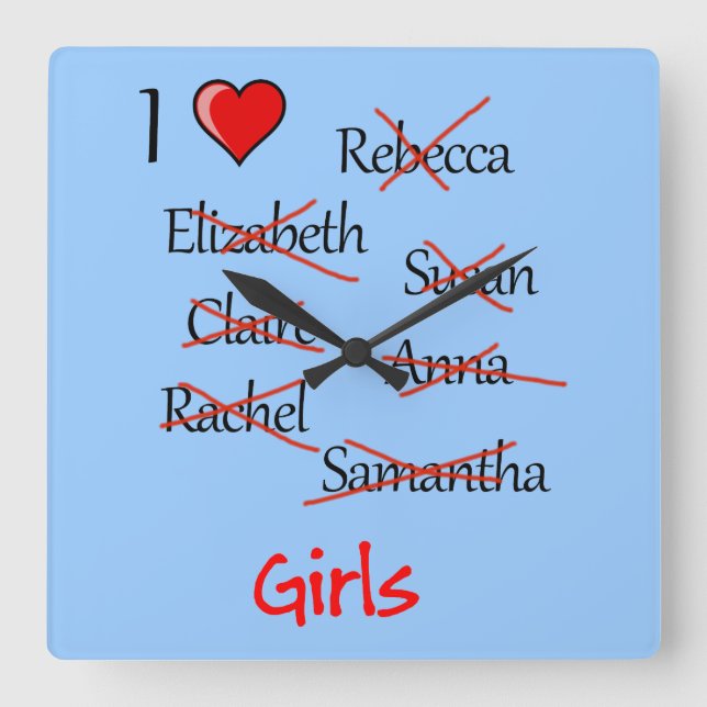 "Ich finde Girls" Quadratische Wanduhr (Vorderseite)