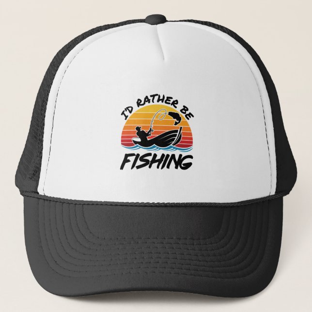 Ich fische lieber Retro-Sonnenuntergang Truckerkappe (Vorderseite)